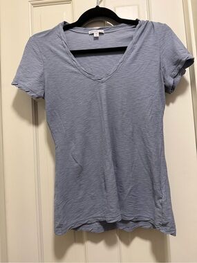 James Perse Classic V Neck Slub Cotton Tee Shirt Cornflower Blue Size 2